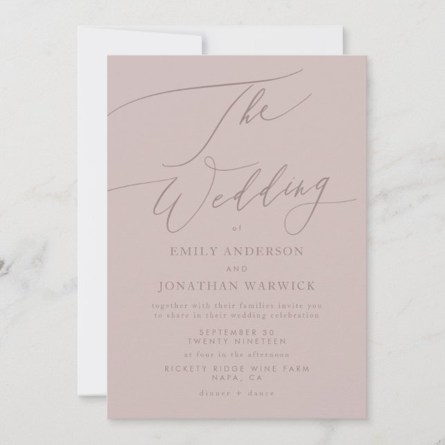 Modern Blush Simple Calligraphy Wedding Invitation (Front)