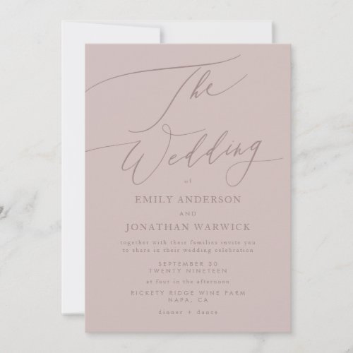 Modern Blush Simple Calligraphy Wedding Invitation