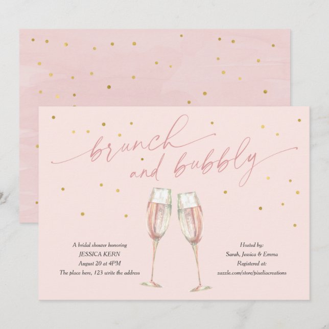 modern blush simple pop the bubbly, chic champagne invitation (Front/Back)