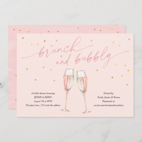 modern blush simple pop the bubbly chic champagne invitation