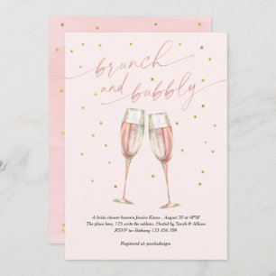 modern blush simple pop the bubbly, chic champagne invitation