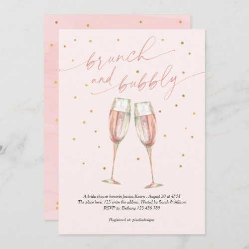 modern blush simple pop the bubbly chic champagne invitation