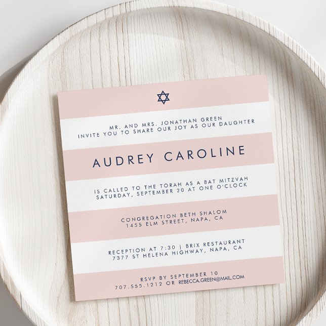 Modern Blush Stripe Bat Mitzvah Invitation (Creator Uploaded)