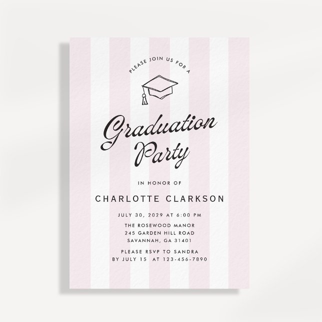 Modern Blush Stripe Graduation Party Invitation (Creator Uploaded)
