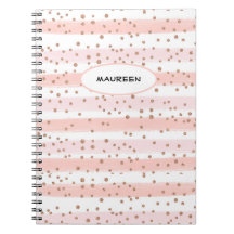 Modern Blush Stripes Golden Dots Personalize Name