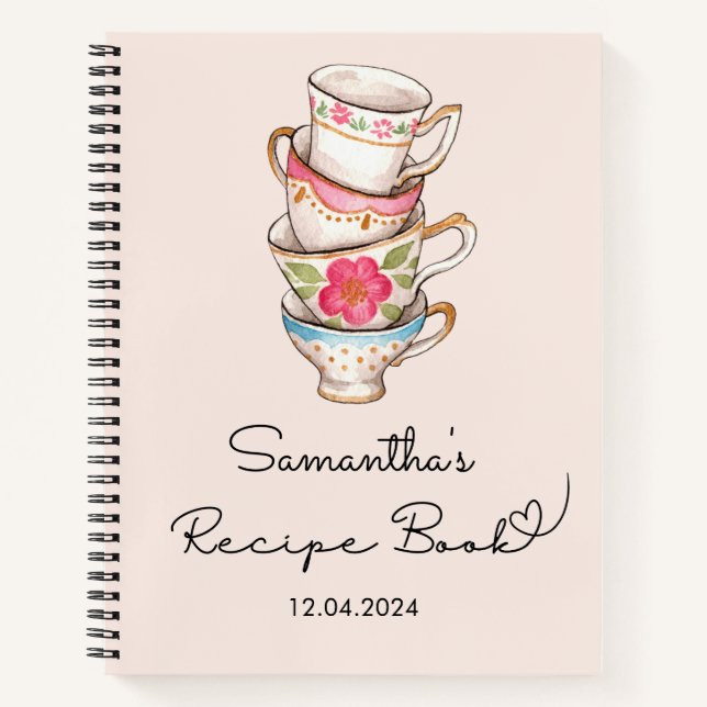 Modern Blush Tea Party Bridal Recipe  Notebook (Front)