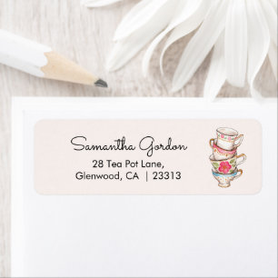 Modern Blush Tea Party Bridal Shower Address Label