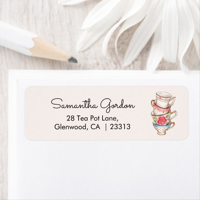 Modern Blush Tea Party Bridal Shower Address Label (Insitu)