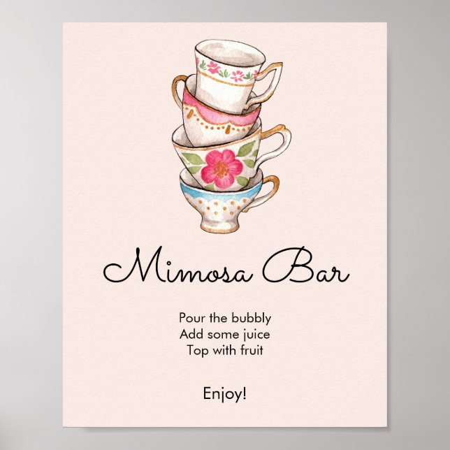 Modern Blush Tea Party Bridal Shower Mimosa Bar Poster (Front)