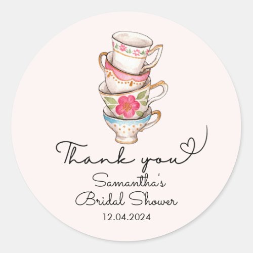 Modern Blush Tea Party Bridal Shower Thank You  Classic Round Sticker