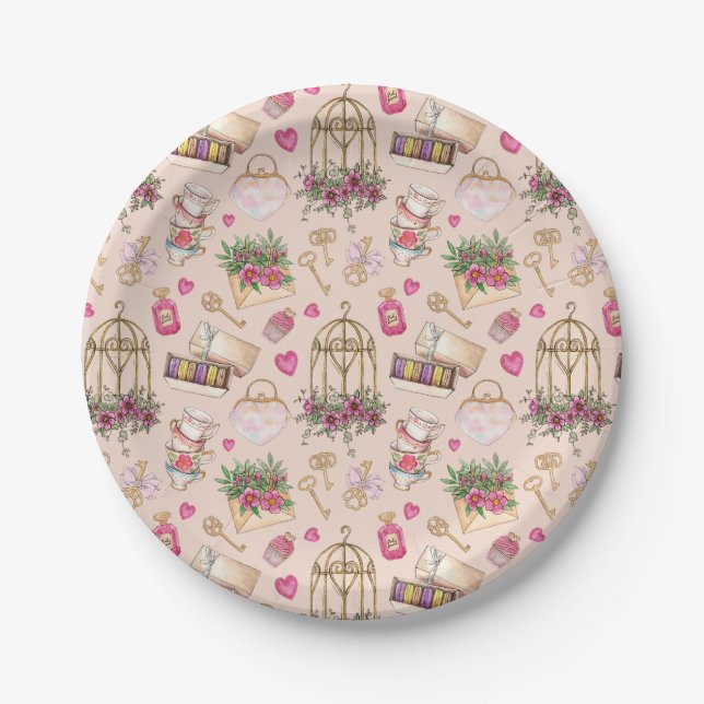 Modern Blush Tea Party Paper Plates (Front)