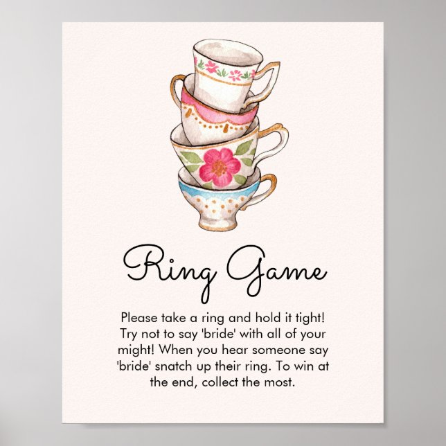 Modern Blush Tea Party Ring Game Bridal Shower  Poster (Front)