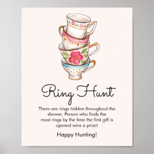 Modern Blush Tea Party Ring Hunt Game Bridal Poster