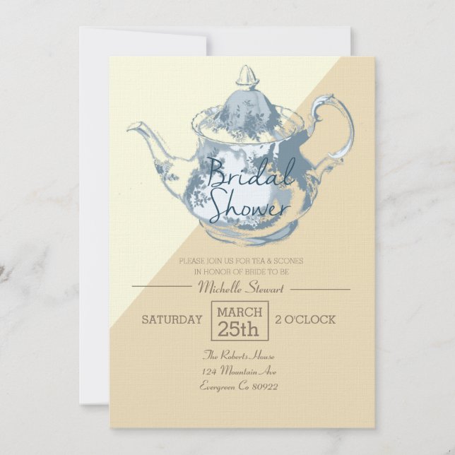 Modern Blush Teapot | Bridal Shower Tea Party Invitation (Front)