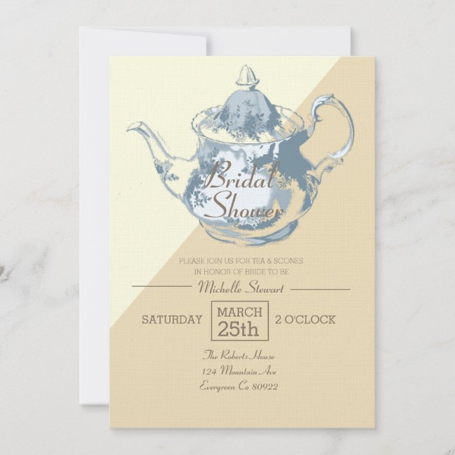 Modern Blush Teapot | Bridal Tea Party | Custom Invitation (Front)