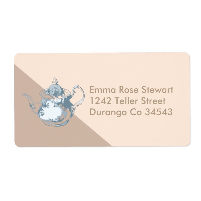 Modern Blush Teapot | Tea Party | Custom Address Label (Front)