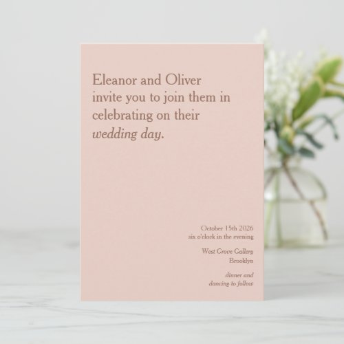 Modern Blush Terracotta Typography Stylish Wedding Invitation