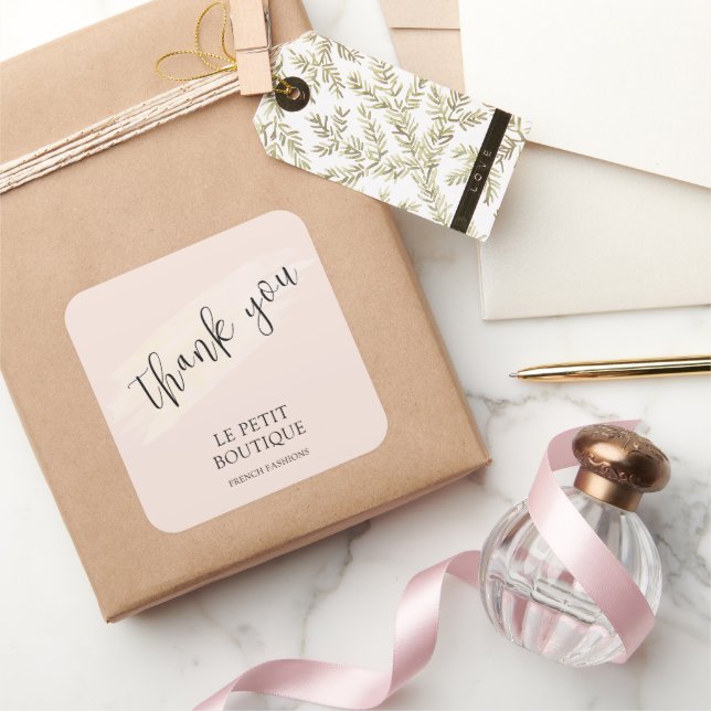 Modern Blush Thank You  Packaging Shipping Square Sticker (Gifting)