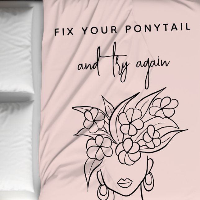 Modern Blush Try Again Woman with Flowers Fleece Blanket (Creator Uploaded)