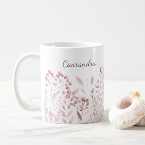 Modern Blush Watercolor Florals Personalized Coffee Mug