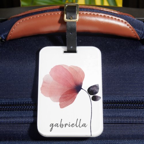 Modern Blush Watercolor Poppy Flower Luggage Tag