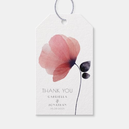 Modern Blush Watercolor Poppy Wedding Thank You Gift Tags