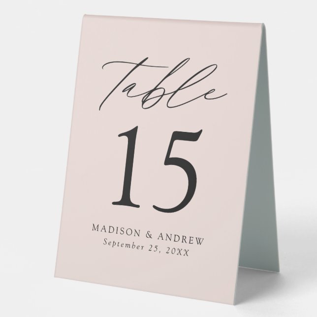 Modern Blush Wedding Table Number Tent (Front)