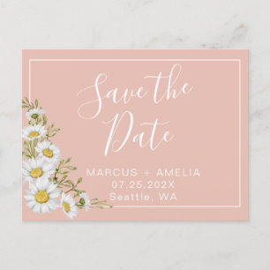 Modern  Blush & White Daisies   Save The Date Announcement Postcard