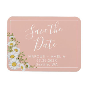 Modern Blush & White Daisies Save The Date Magnet