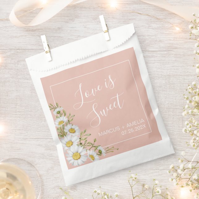Modern  Blush & White Daisies Wedding  Favor Bag (Clipped)