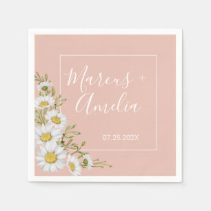 Modern Blush & White Daisies Wedding Napkins