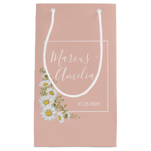 Modern Blush & White Daisies Wedding Small Gift Bag