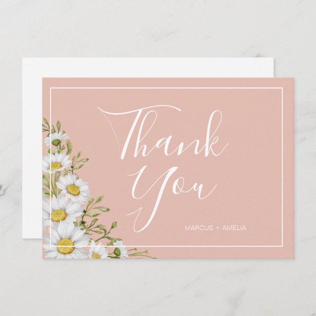 Modern  Blush & White Daisies Wedding Thank You (Front/Back)