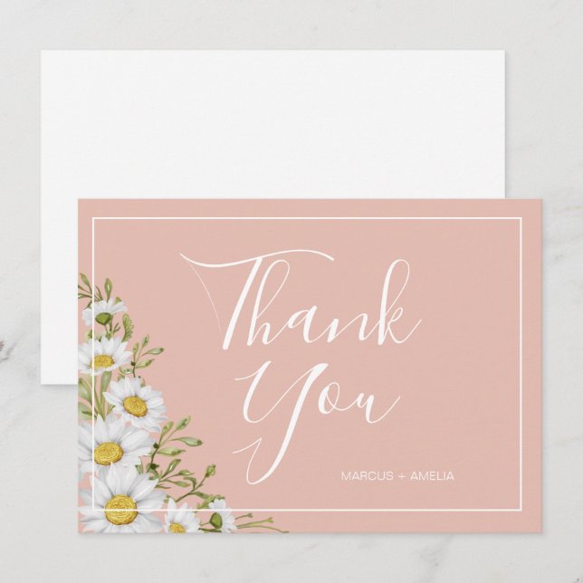 Modern  Blush & White Daisies Wedding Thank You Card (Front/Back)