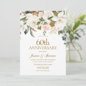 Modern Blush White Floral 60th Wedding Anniversary Invitation (Standing Front)