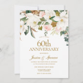 Modern Blush White Floral 60th Wedding Anniversary Invitation (Front)