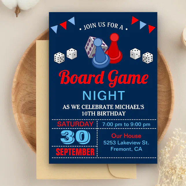 Modern Board Game Night Birthday Party Invitation Zazzle