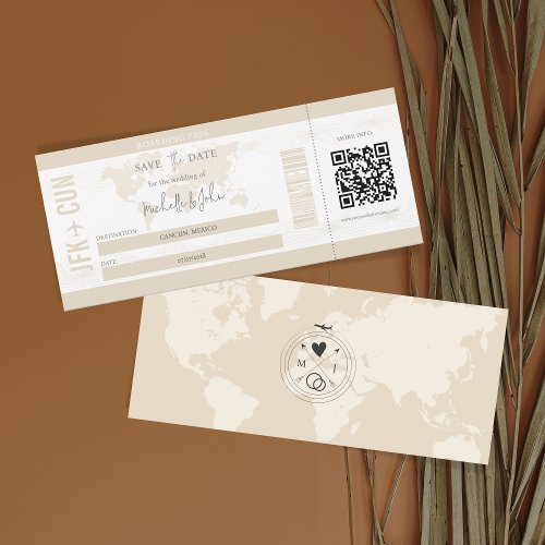 Modern Boarding Pass Destination Save the Date Invitation