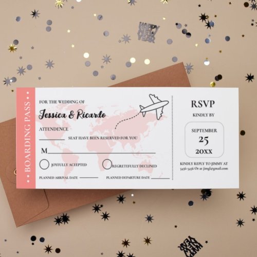 Modern boarding pass wedding RSVP enclosure card