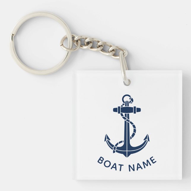 Modern Boat Anchor and Name Beach Trip Custom Keychain (Front)