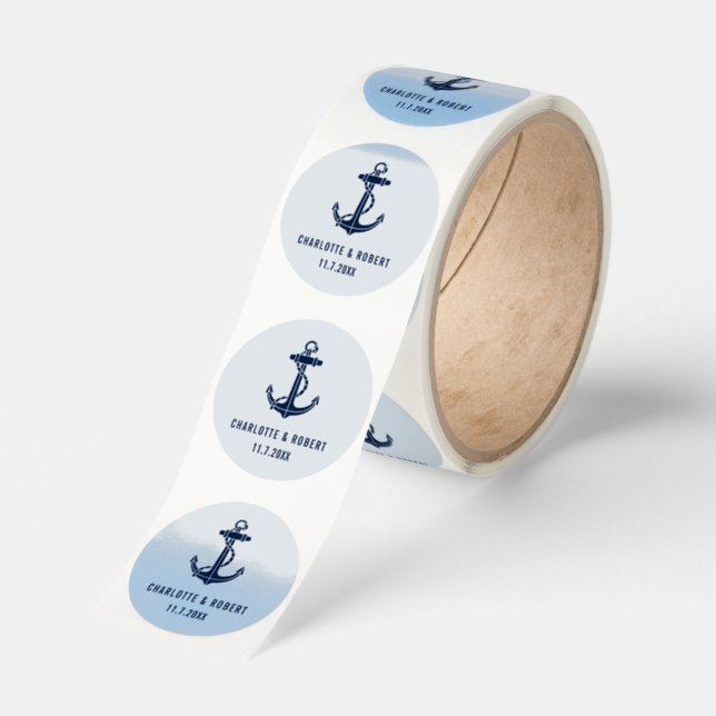 Modern Boat Anchor Beach Wedding Custom Classic Round Sticker (Roll)