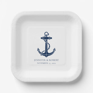 Modern Boat Anchor Beach Wedding Custom Paper Plates