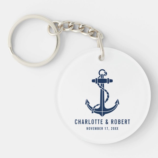 Modern Boat Anchor Beach Wedding Favor Keychain (Front)