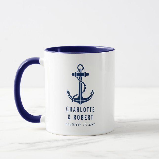 Modern Boat Anchor Beach Wedding Favor Mug (Left)