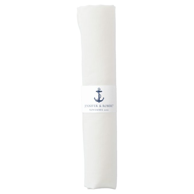 Modern Boat Anchor Beach Wedding Napkin Bands (Front)