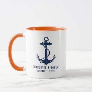 Modern Boat Anchor Beach Wedding Party Mug