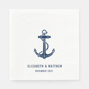 Modern Boat Anchor Beach Wedding Party Paper Napkins