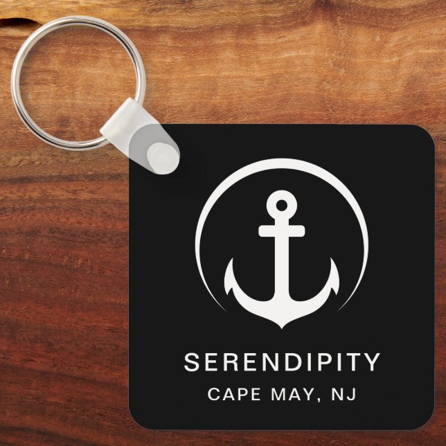 Modern Boat Anchor Black Keychain (Front)