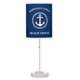 Modern Boat Anchor & Family Name Beach House Table Lamp