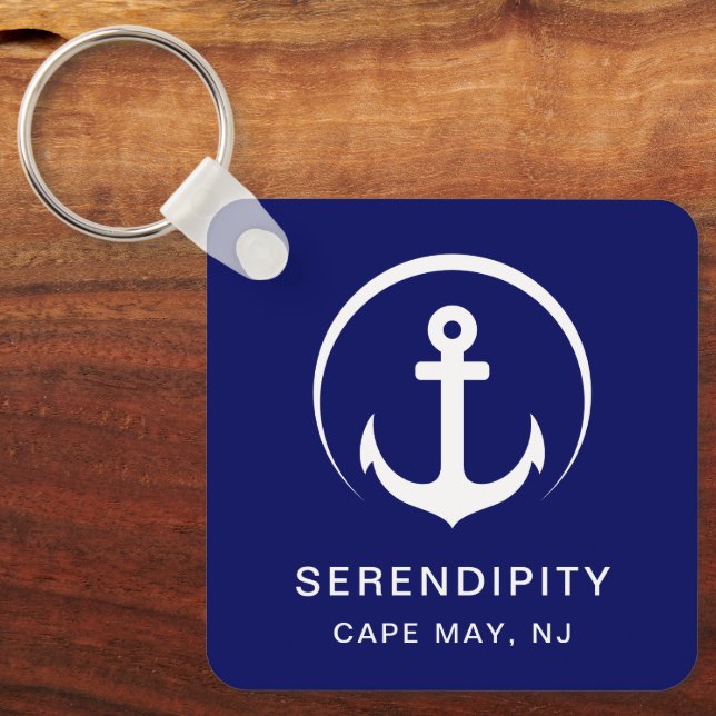 Modern Boat Anchor Navy Blue Keychain (Front)